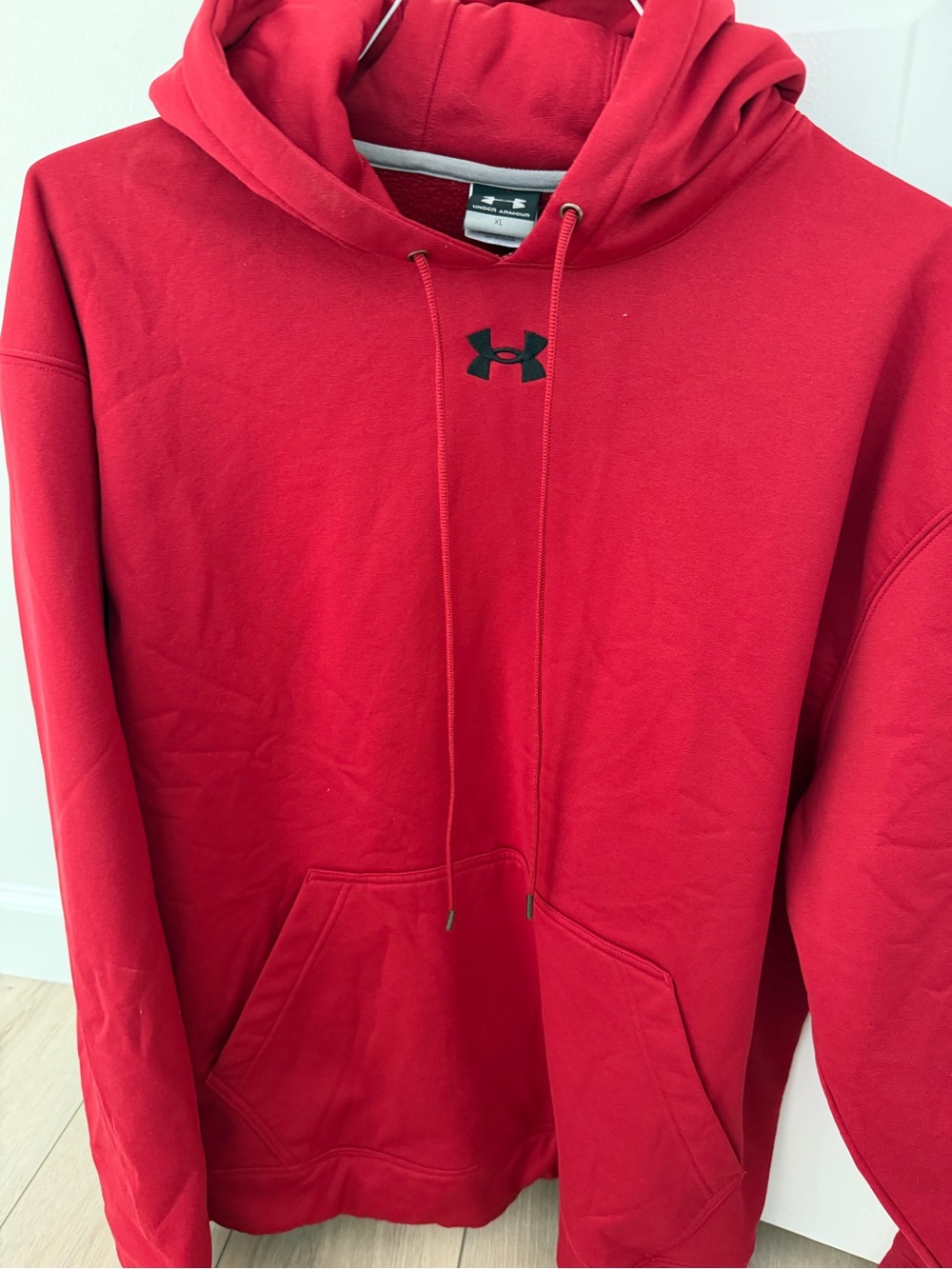 Under Armour Men's Red Crewneck Hoodie with Black Logo.  New